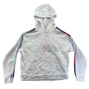 Adidas Boys Hoodie Sweatshirt Size XL [16] White Pullover Casual Athletic Classi